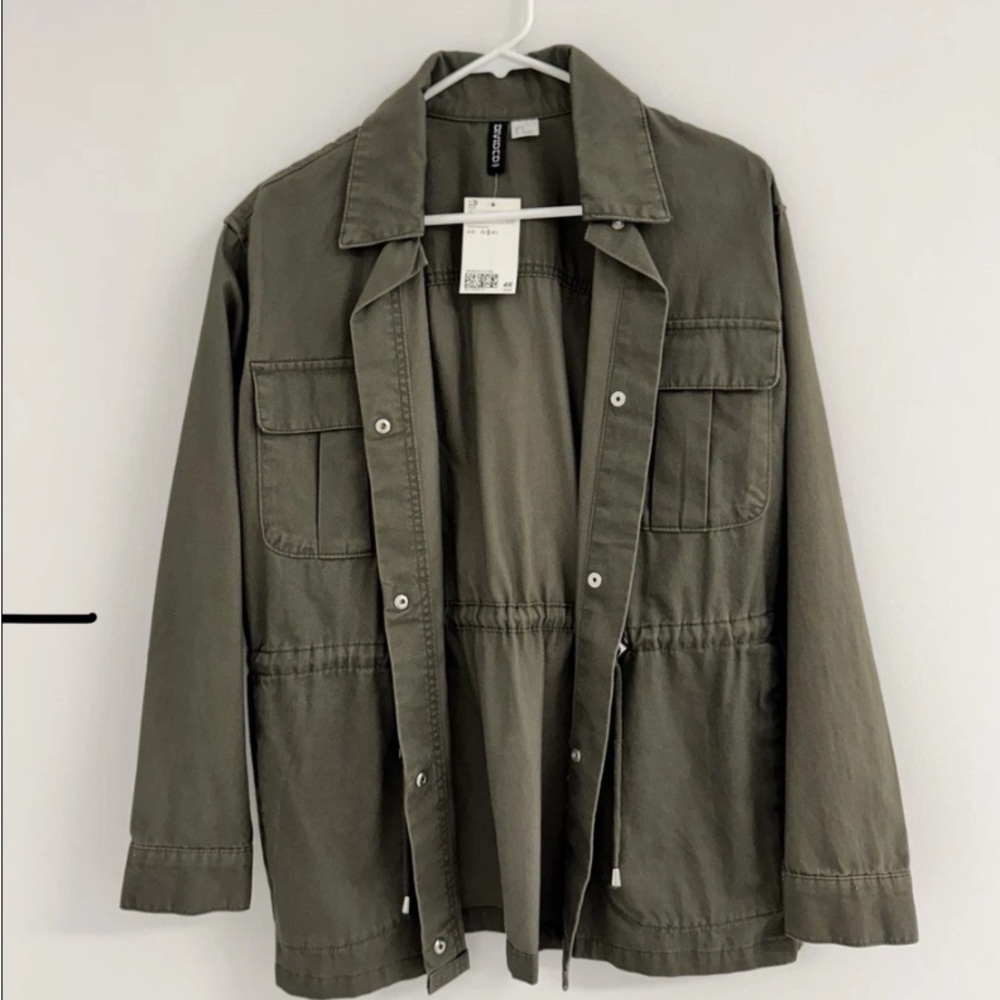 H&M Divided Khaki Green Cargo Jacket Size XS Cotton Twill Utility Coat
